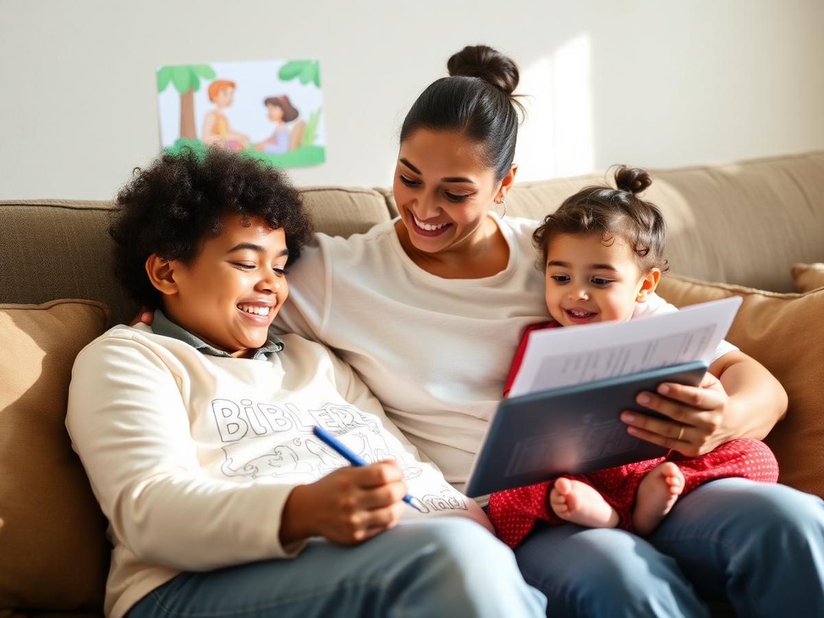 Familia usando la guía diaria en casa